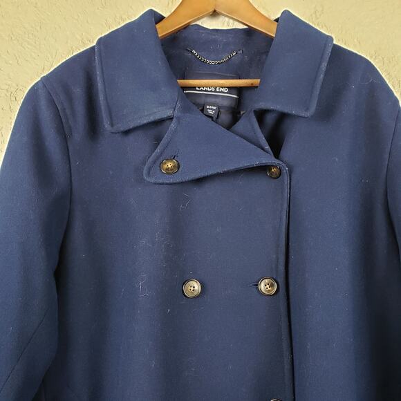 Land's End Wool Pea Coat Heavy Knit Navy Blue Dual Button Front Winter - 24W - Picture 4 of 8